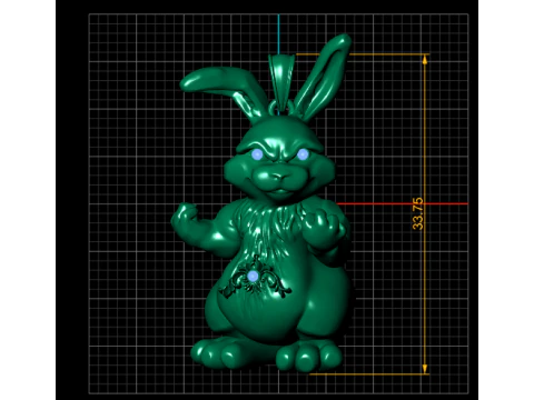 Gold Fighting Bunny Pendant 3D Print Model