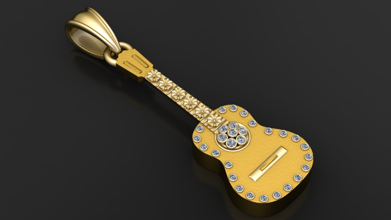 Golden Guitar Pendant 3D Print Model .c4d .max .obj .3ds .fbx .stl .blend 