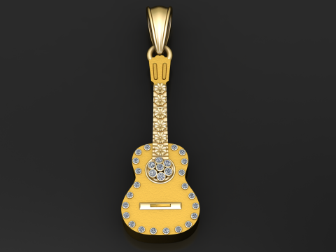Golden Guitar Pendant 3D Print Model