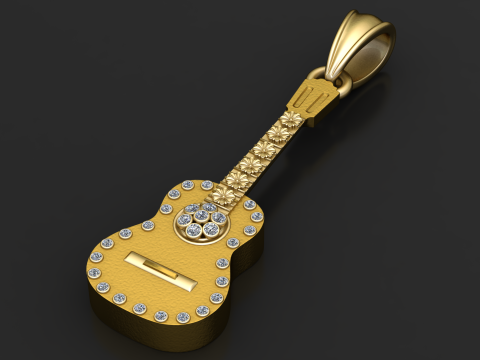 Golden Guitar Pendant 3D Print Model