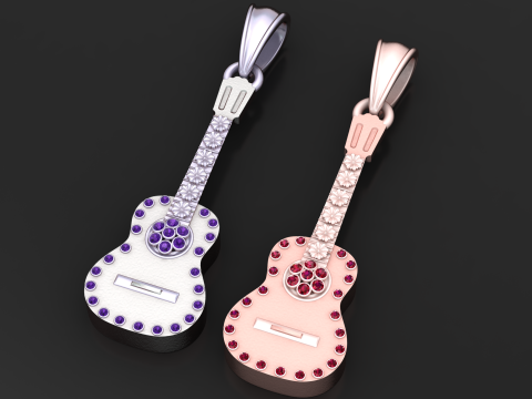 Golden Guitar Pendant 3D Print Model
