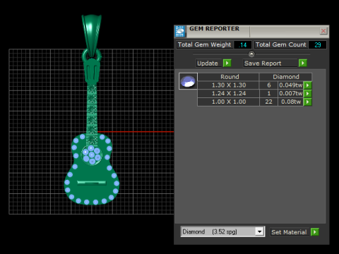 Golden Guitar Pendant 3D Print Model