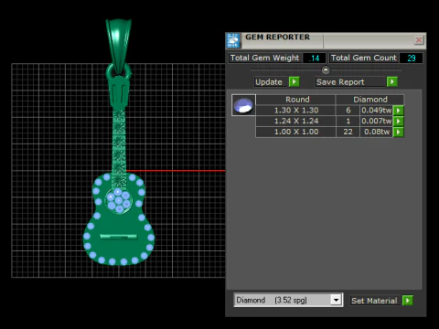 Golden Guitar Pendant 3D Print Model
