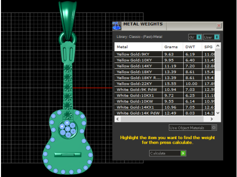 Golden Guitar Pendant 3D Print Model