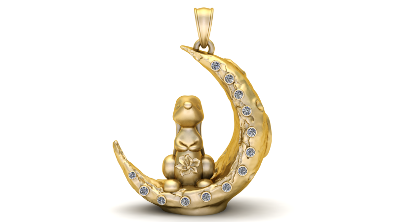 GOLD DOG WITH MOON PENDANT 3D 打印模型 .c4d .max .obj .3ds .fbx .stl .blend