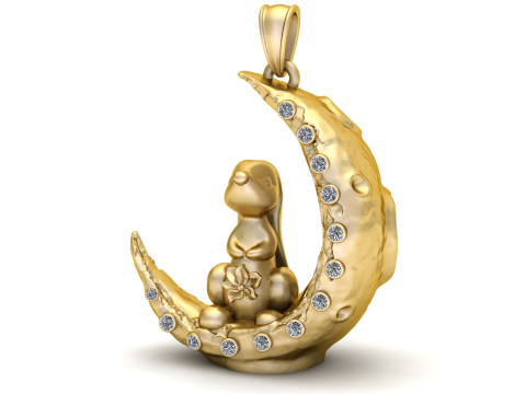 GOLD DOG WITH MOON PENDANT 3D 打印模型