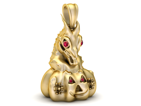 Golden Dragon with Golden Pumpkin 3Dプリントモデル