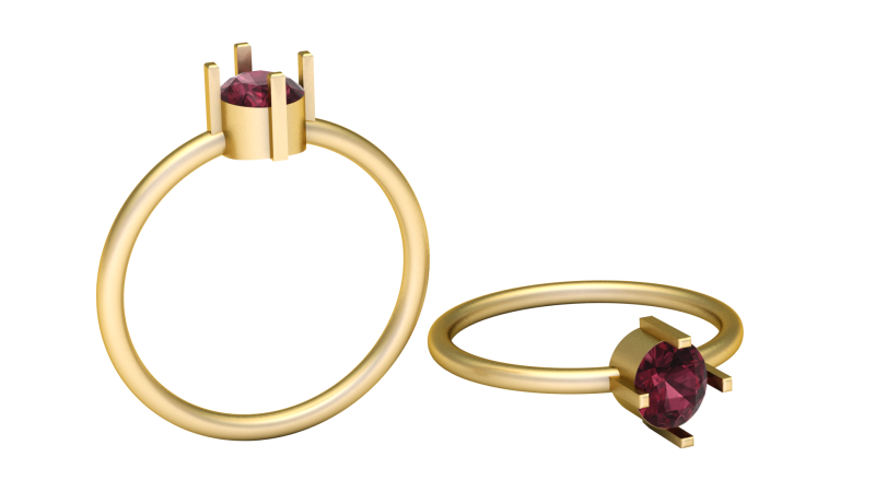Golden Solitaire Ruby Ring 3D 프린트 모델 .c4d .max .obj .3ds .fbx .stl .blend