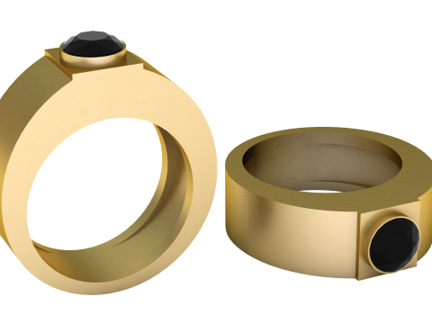 Modern Black Onyx Gold Ring Model Cetak 3D