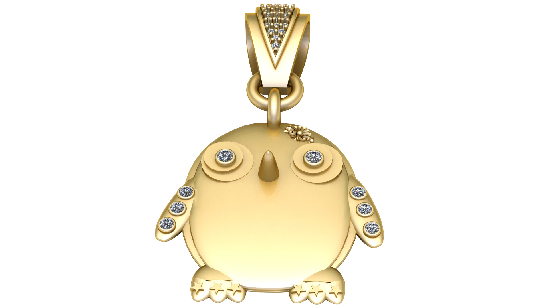 Golden Owl Pendant 3D Print Model .c4d .max .obj .3ds .fbx .stl .blend