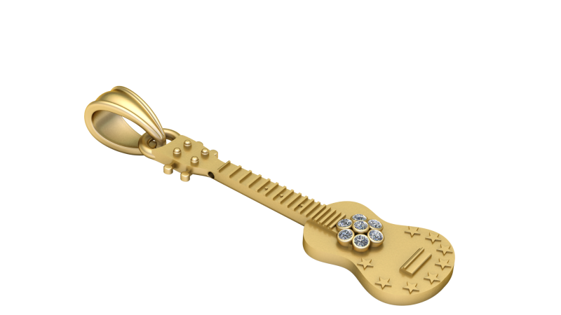 Golden Guitar Pendant 3D प्रिंट मॉडल .c4d .max .obj .3ds .fbx .stl .blend