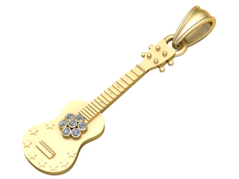 Golden Guitar Pendant 3D Print Model