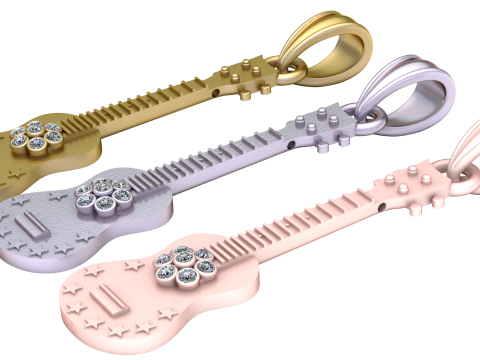 Golden Guitar Pendant 3D प्रिंट मॉडल