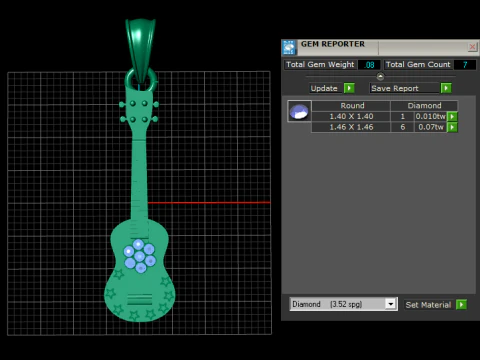 Golden Guitar Pendant 3D Print Model