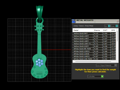 Golden Guitar Pendant 3D Print Model