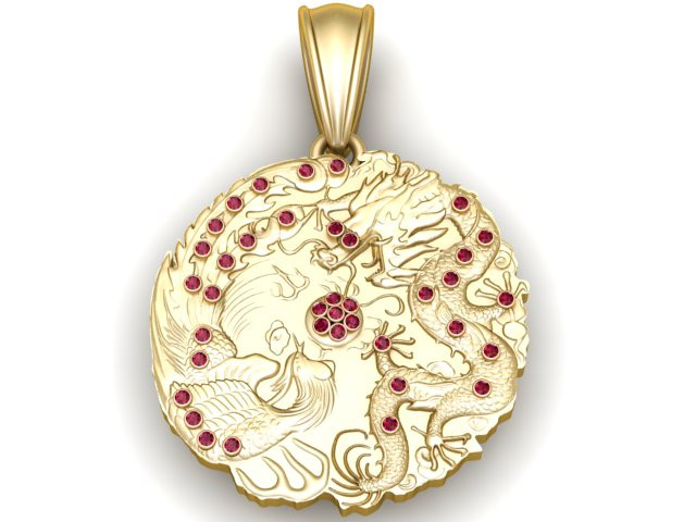 ड्रैगन फीनिक्स पेंडेंट 3D प्रिंट मॉडल .c4d .max .obj .3ds .fbx .stl .blend 