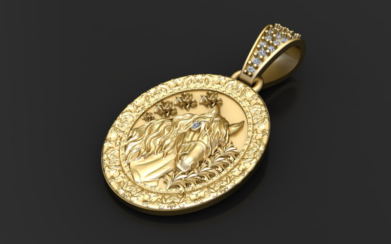 14K Solid Gold Horse Pendant 3D Принт Модель .c4d .max .obj .3ds .fbx .stl .blend