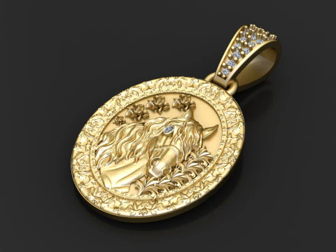 14K Solid Gold Horse Pendant 3D Print Model