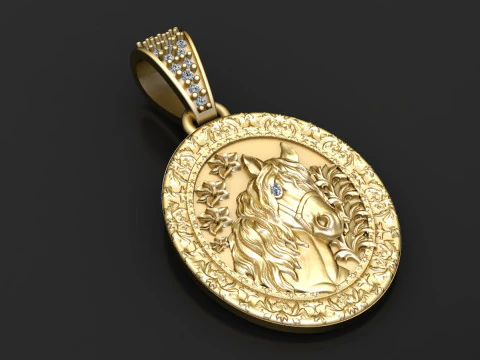 14K Solid Gold Horse Pendant 3D Print Model