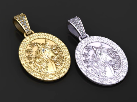 14K Solid Gold Horse Pendant 3D Print Model