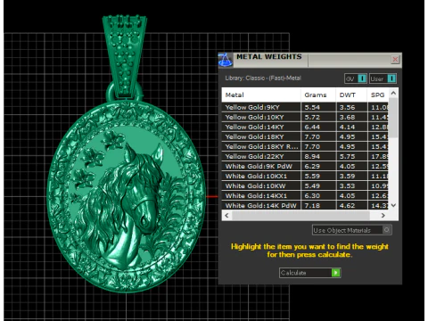 14K Solid Gold Horse Pendant 3D Print Model