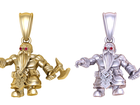 3D gold dwarf warrior pendant Modelo 3D