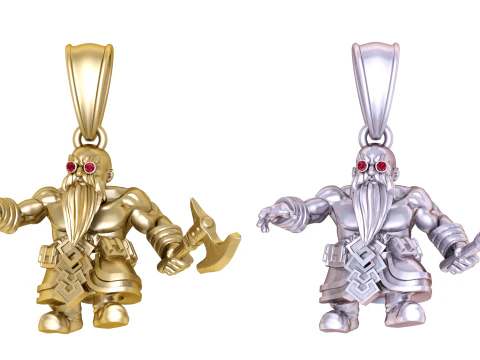 3D gold dwarf warrior pendant 3D Model