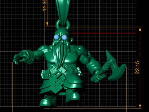 3D gold dwarf warrior pendant 3D Model
