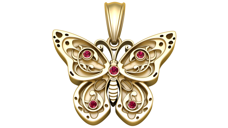 3D gold butterfly pendan 3D Model .c4d .max .obj .3ds .fbx .stl .blend