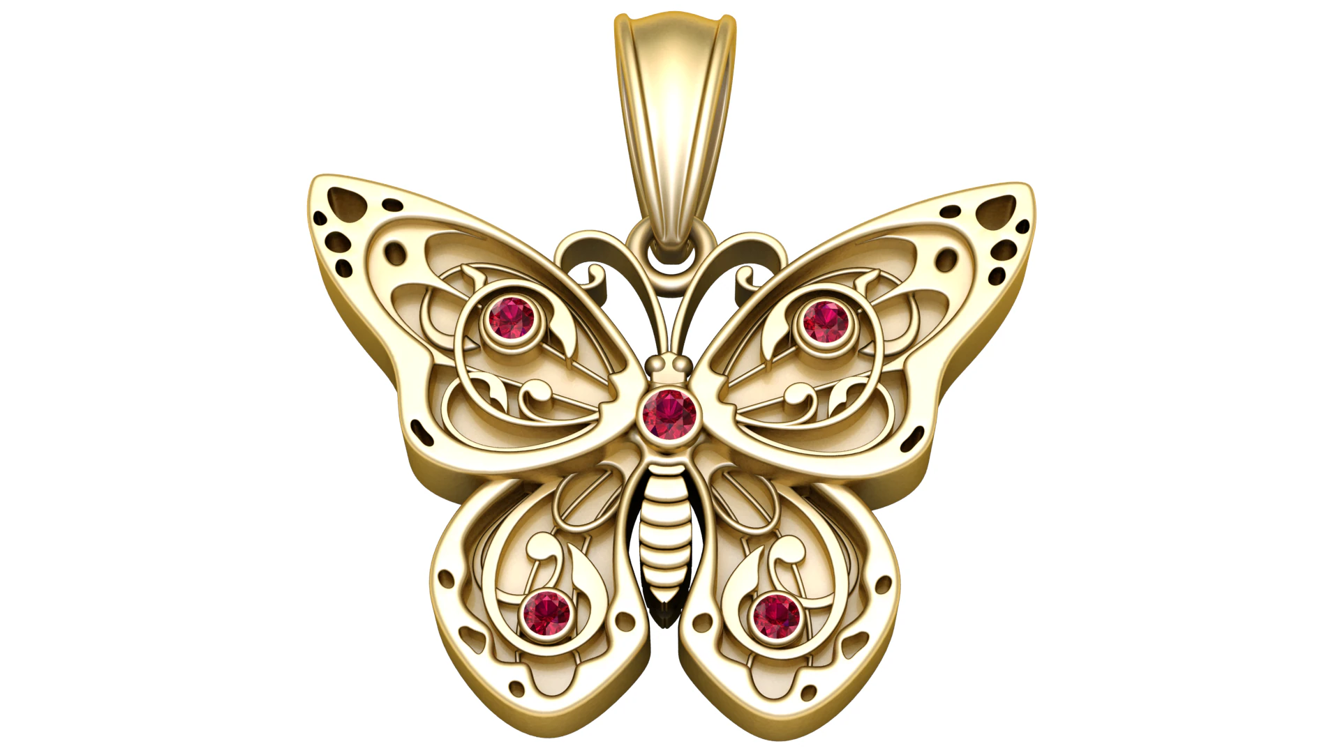 3D gold butterfly pendan 3D Model .c4d .max .obj .3ds .fbx .stl .blend 