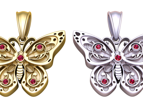 3D gold butterfly pendan 3D Model