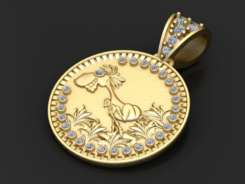Golden Horse Medallion Pendant 3D Print Model