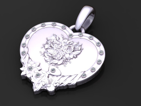 Golden Heart Rose Bouquet Pendant 3D Print Model