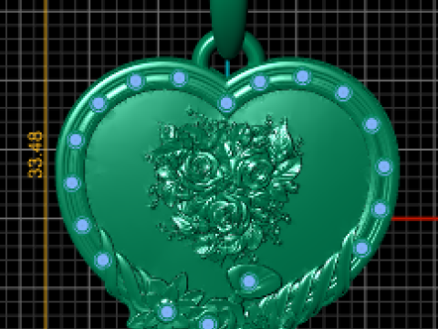 Golden Heart Rose Bouquet Pendant 3D Print Model