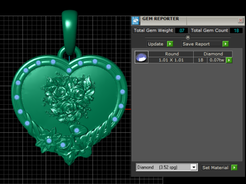 Golden Heart Rose Bouquet Pendant 3D Print Model
