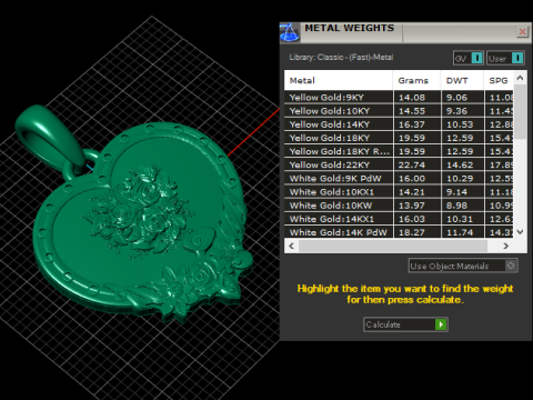 Golden Heart Rose Bouquet Pendant 3D Print Model