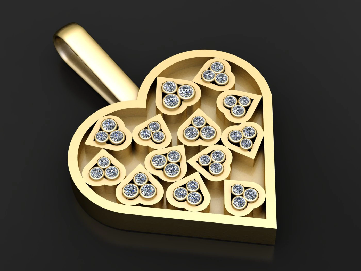 Heart-Shaped Diamond Pendant 3D Print Model .c4d .max .obj .3ds .fbx .stl .blend