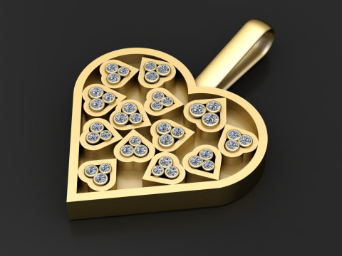 Heart-Shaped Diamond Pendant Model Cetak 3D