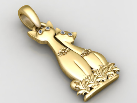 Gold Diamond Cat Pendant 3Dプリントモデル