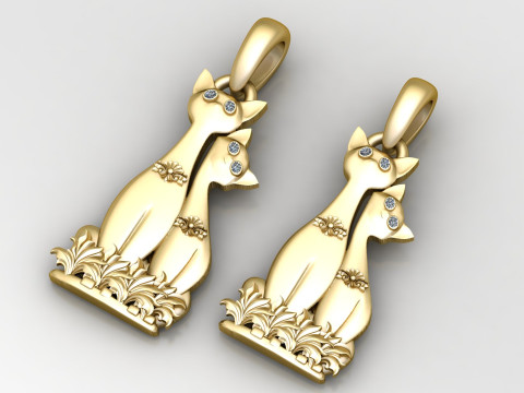 Gold Diamond Cat Pendant 3Dプリントモデル