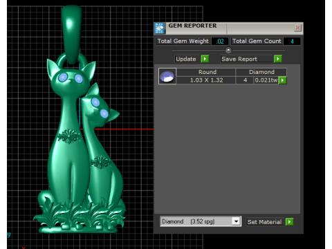 Gold Diamond Cat Pendant 3Dプリントモデル
