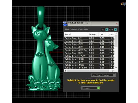 Gold Diamond Cat Pendant 3Dプリントモデル