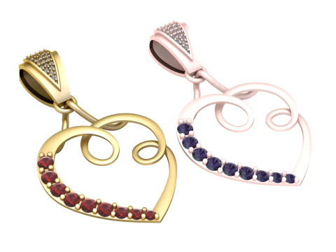 Подвеска в форме сердца с драгоценными камнями 3D Принт Модель