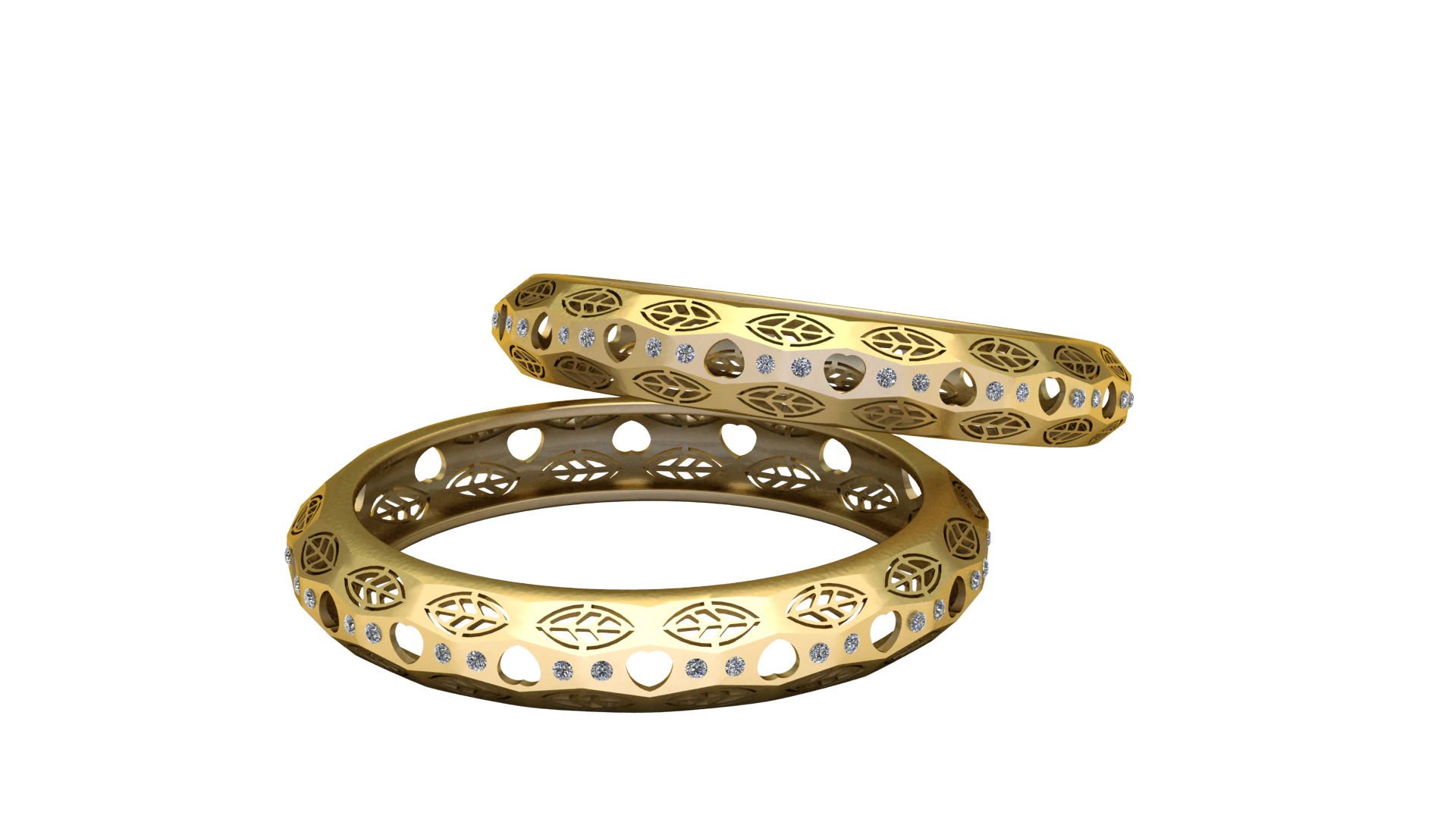 Golden Leaf Pattern Diamond Ring 3D Print Model .c4d .max .obj .3ds .fbx .stl .blend 