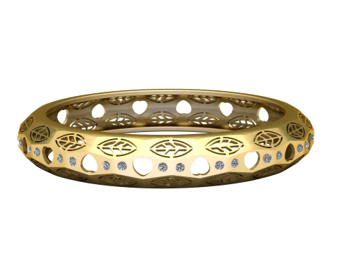 Golden Leaf Pattern Diamond Ring 3D Print Model