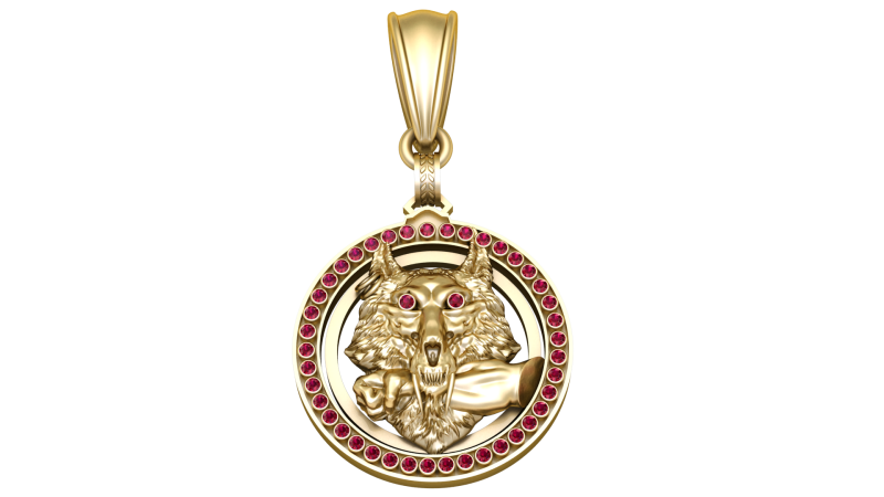 Wolf head gold pendant 3D Modell .c4d .max .obj .3ds .fbx .stl .blend