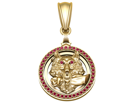 Wolf head gold pendant 3D Модель
