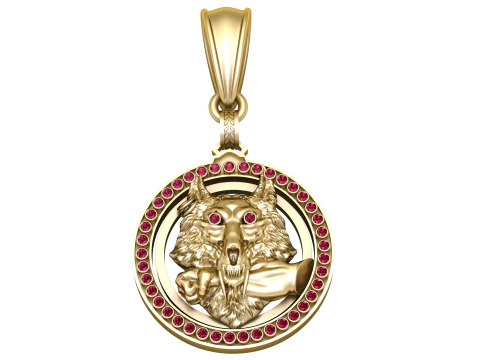 Goldanh&auml;nger mit Wolfskopf 3D Modell