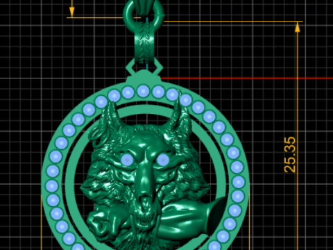 Wolf head gold pendant Model 3D