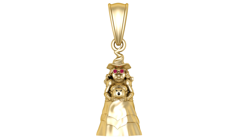 Gold witch pendant 3D Model .c4d .max .obj .3ds .fbx .stl .blend 